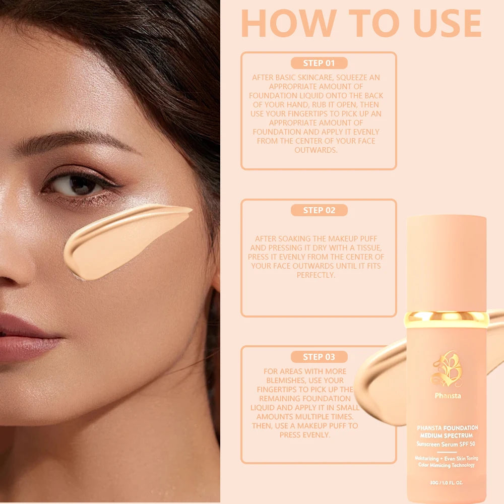 4-in-1 Foundation Liquid SPF 50+ Full Coverage Concealer Long-lasting Waterproof  Professional Concealing Face Dark Circle