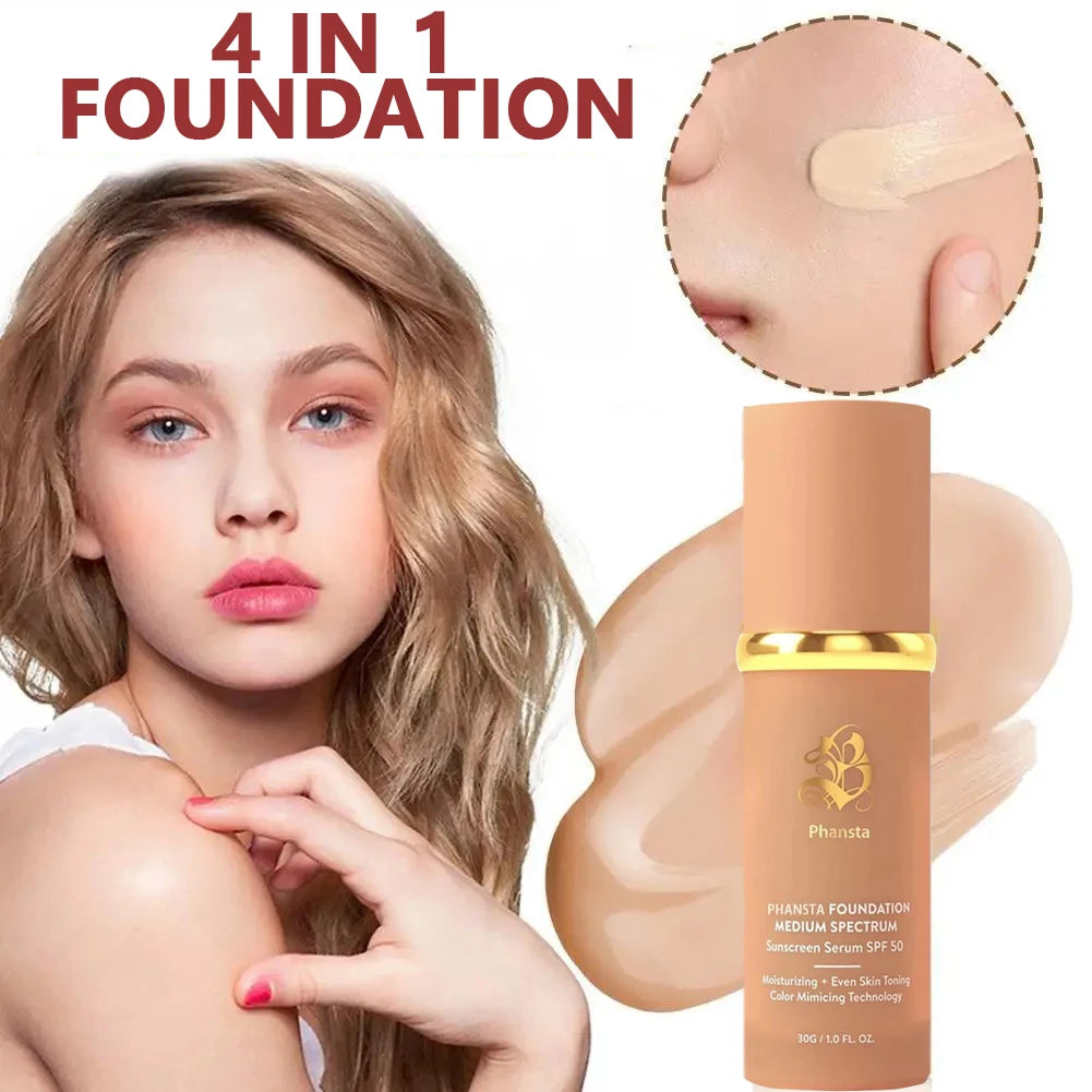 4-in-1 Foundation Liquid SPF 50+ Full Coverage Concealer Long-lasting Waterproof  Professional Concealing Face Dark Circle
